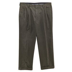 Land End Traditional Fit Chino Pants Mens Dark Green Pleated Cuffed Size 38x30